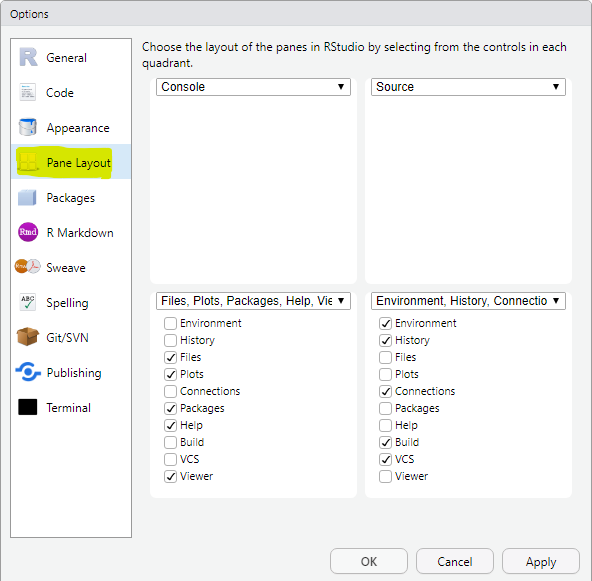 Step 2: Select console, source, environment, or files for each pane