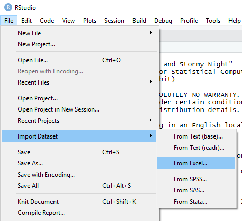 Importing a dataset using the RStudio menu